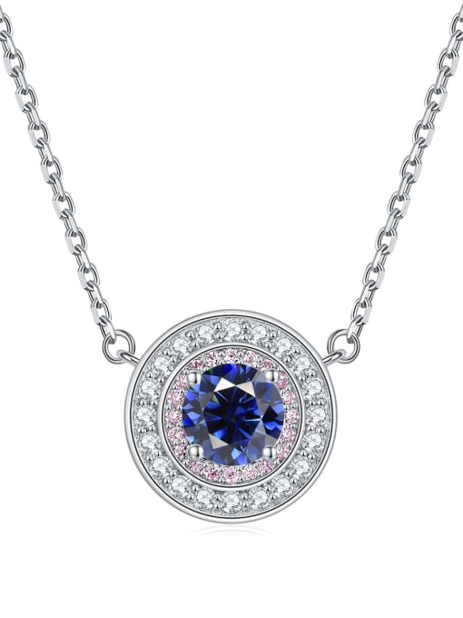 Precious blue [September] 925 Sterling Silver Birthstone Dainty  Round Pendant Necklace